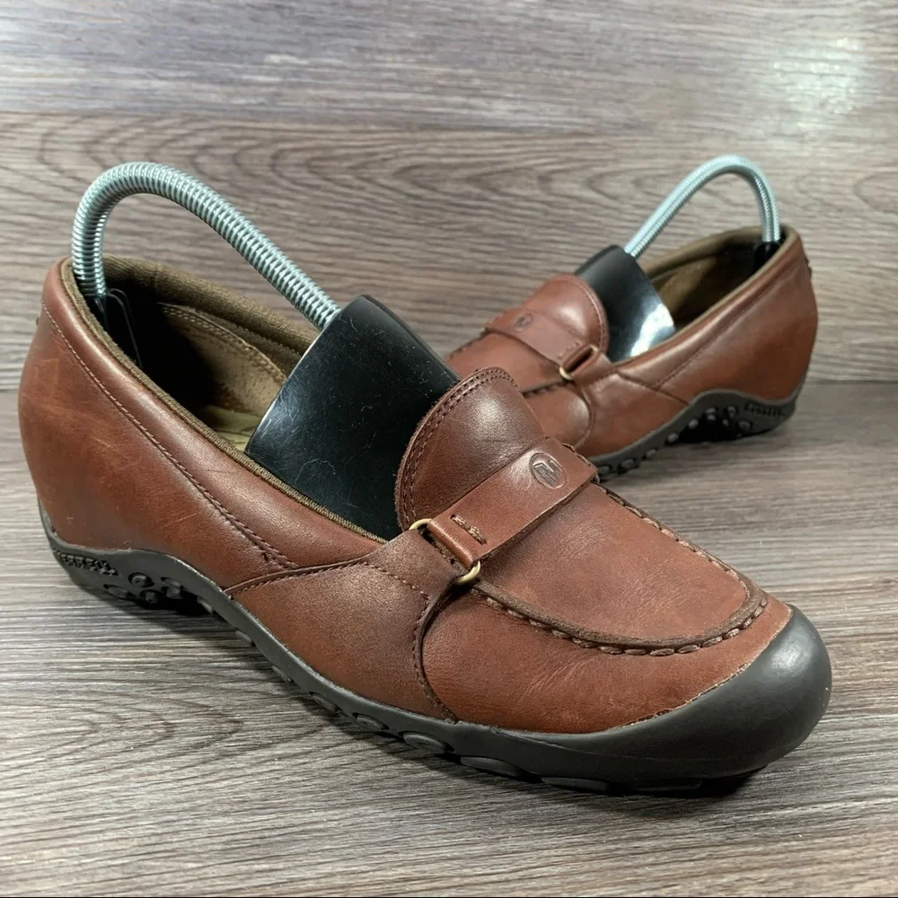 Merrell Brown Leather Loafer Wedges Brown Plaza Glide Saddle Women’s Size 9